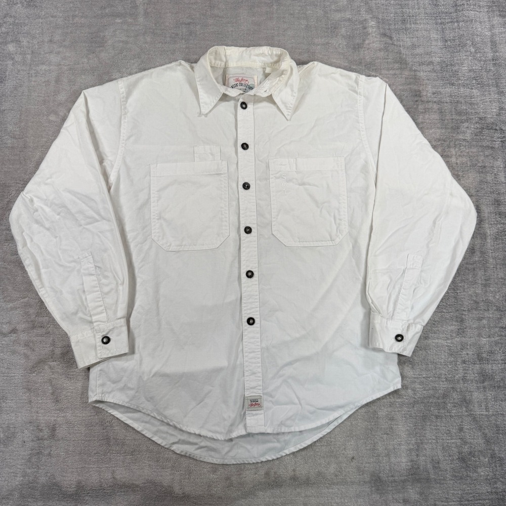 Levis Shirt Mens Medium White Button Down Vtg 501 Embroidered Workwear Utility